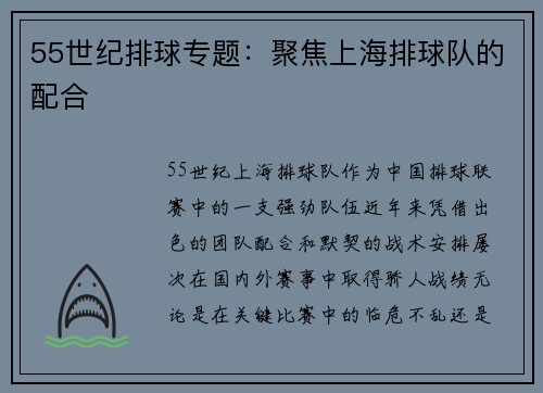 55世纪排球专题：聚焦上海排球队的配合