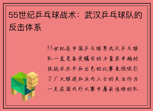 55世纪乒乓球战术：武汉乒乓球队的反击体系